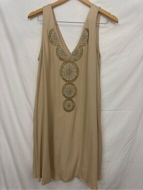 Lilly Pulitzer Fia Dress Sand Dune Gold Beaded Embellished Shift Dress